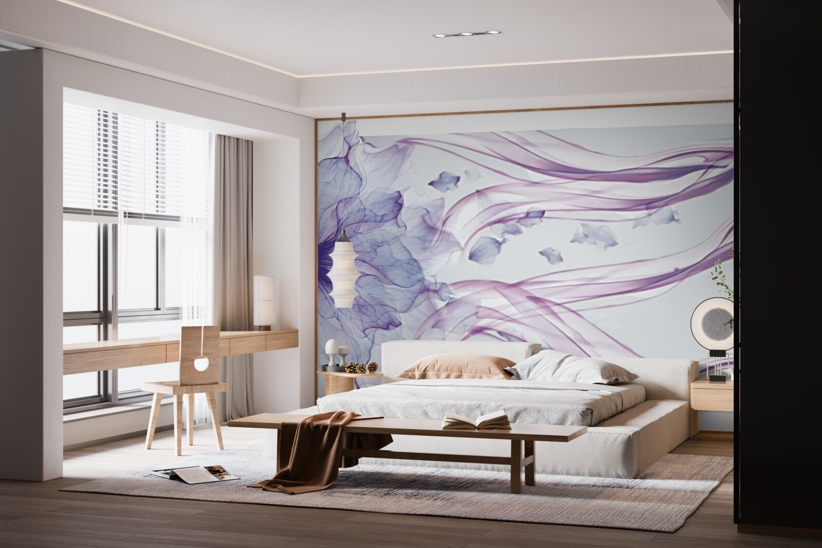 Papier peint fleur avec bleu transparent sous la surface de l'eau