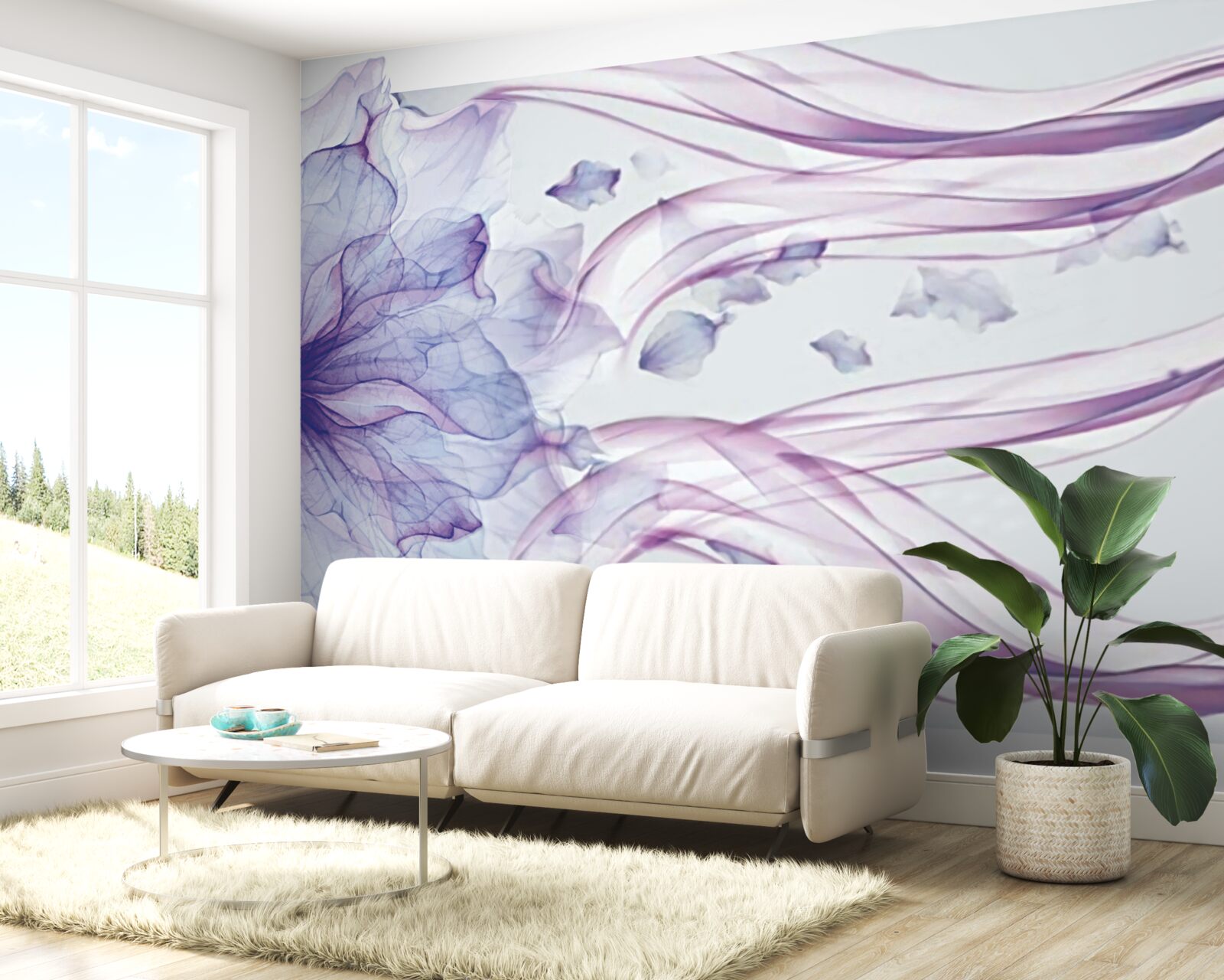 Papier peint fleur avec bleu transparent sous la surface de l'eau