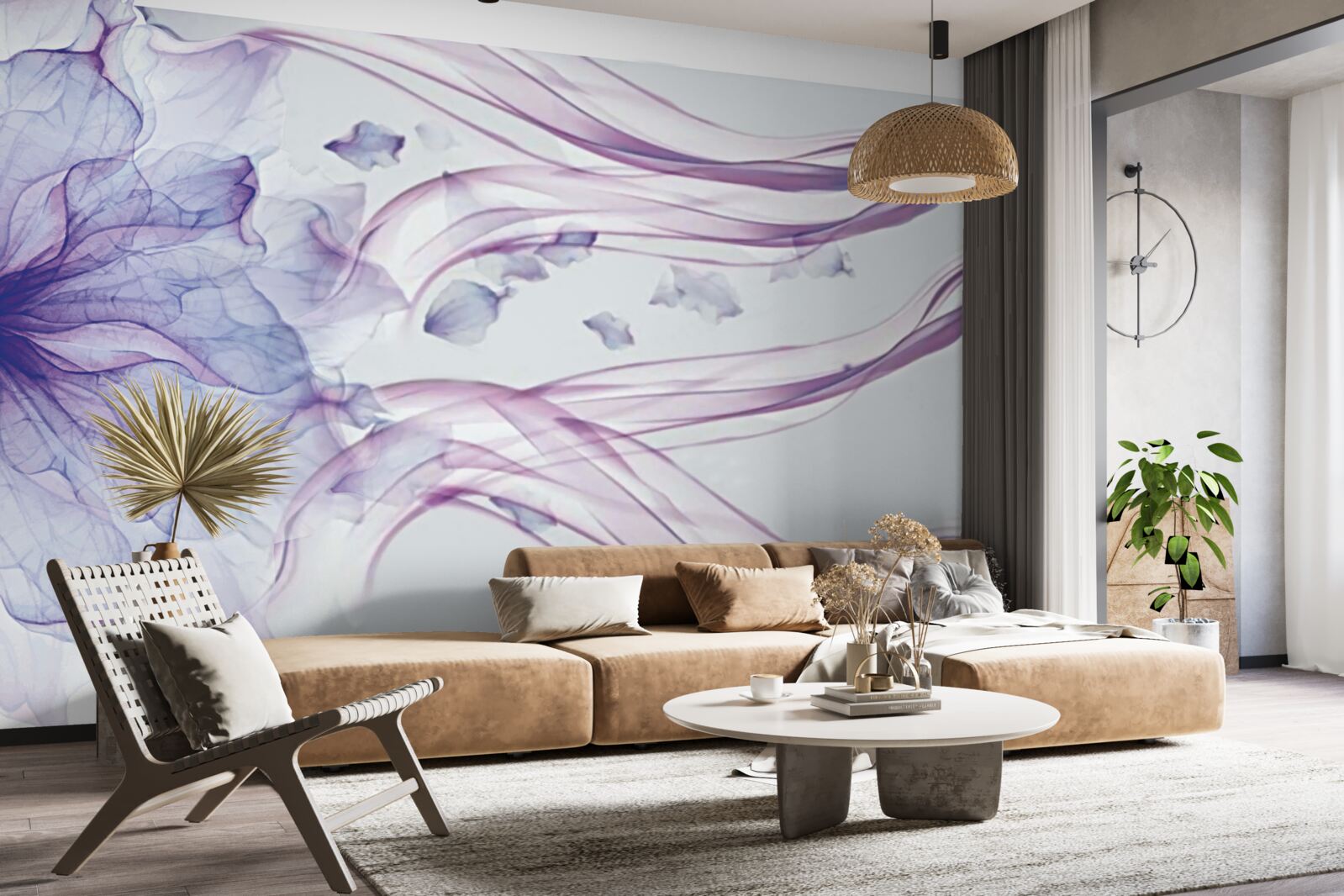 Papier peint fleur avec bleu transparent sous la surface de l'eau