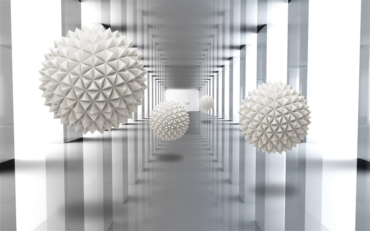 Papier peint tunnel de perspective, illuminé et décoré de ballons