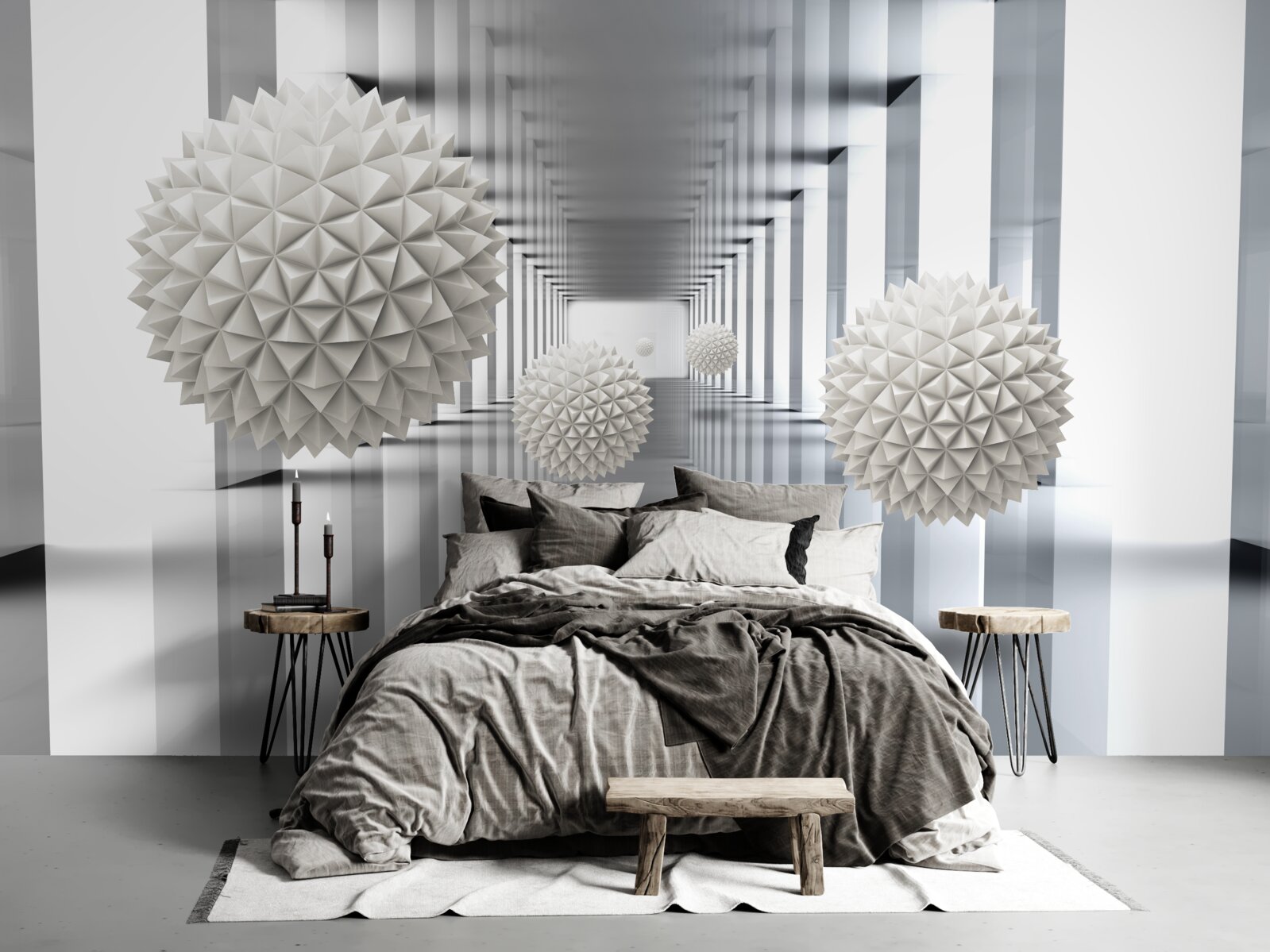 Papier peint tunnel de perspective, illuminé et décoré de ballons