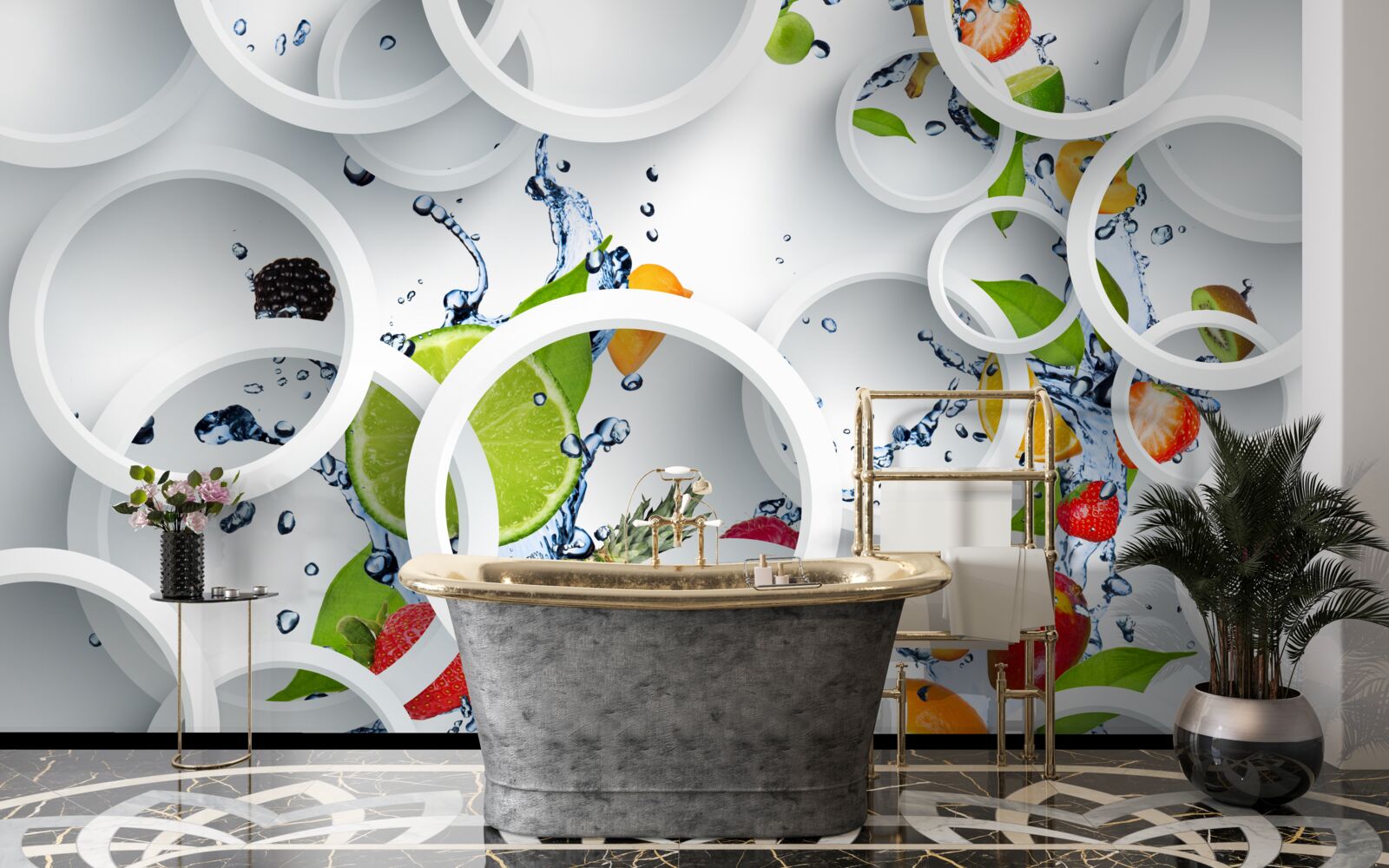 Papier peint gouttes d'eau rondes sur les fruits d'été