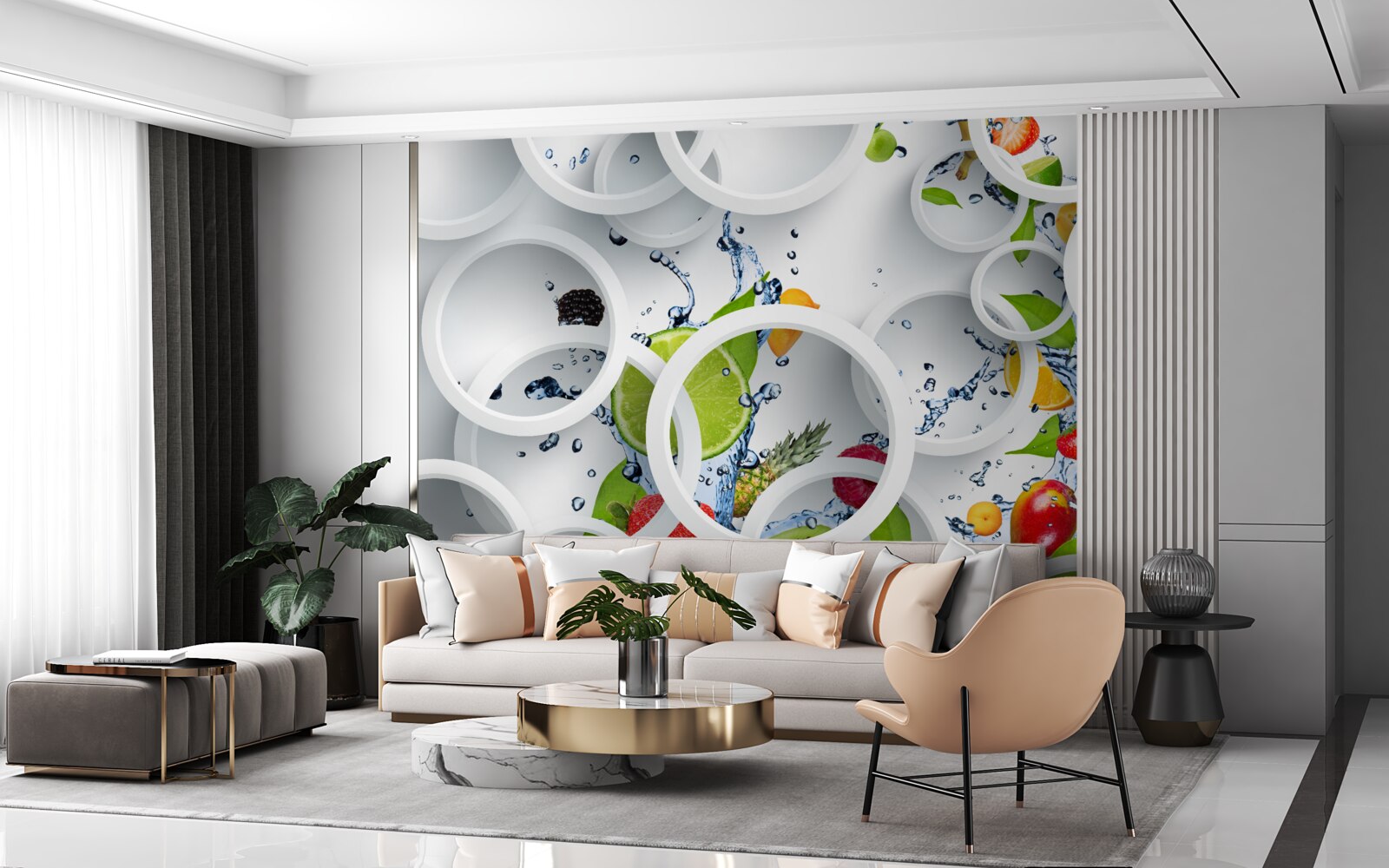 Papier peint gouttes d'eau rondes sur les fruits d'été