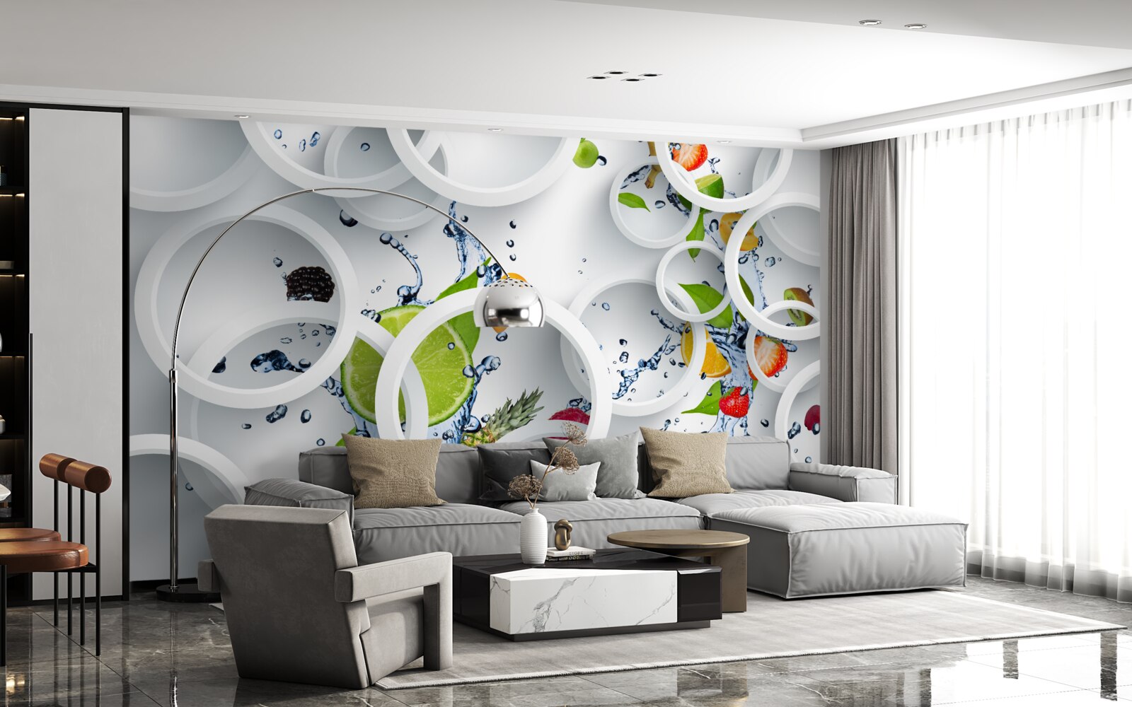 Papier peint gouttes d'eau rondes sur les fruits d'été