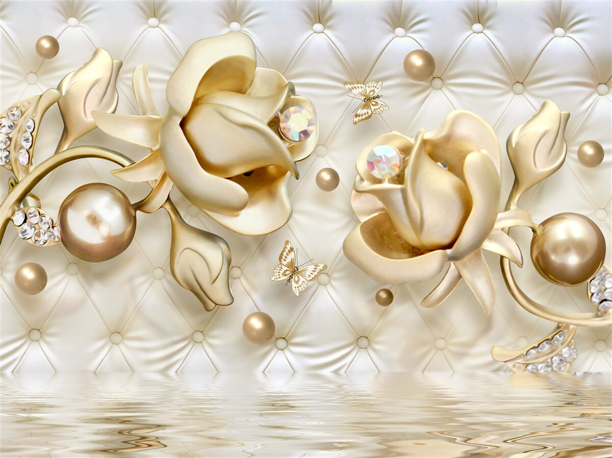 Papier peint roses en or en forme de diamant