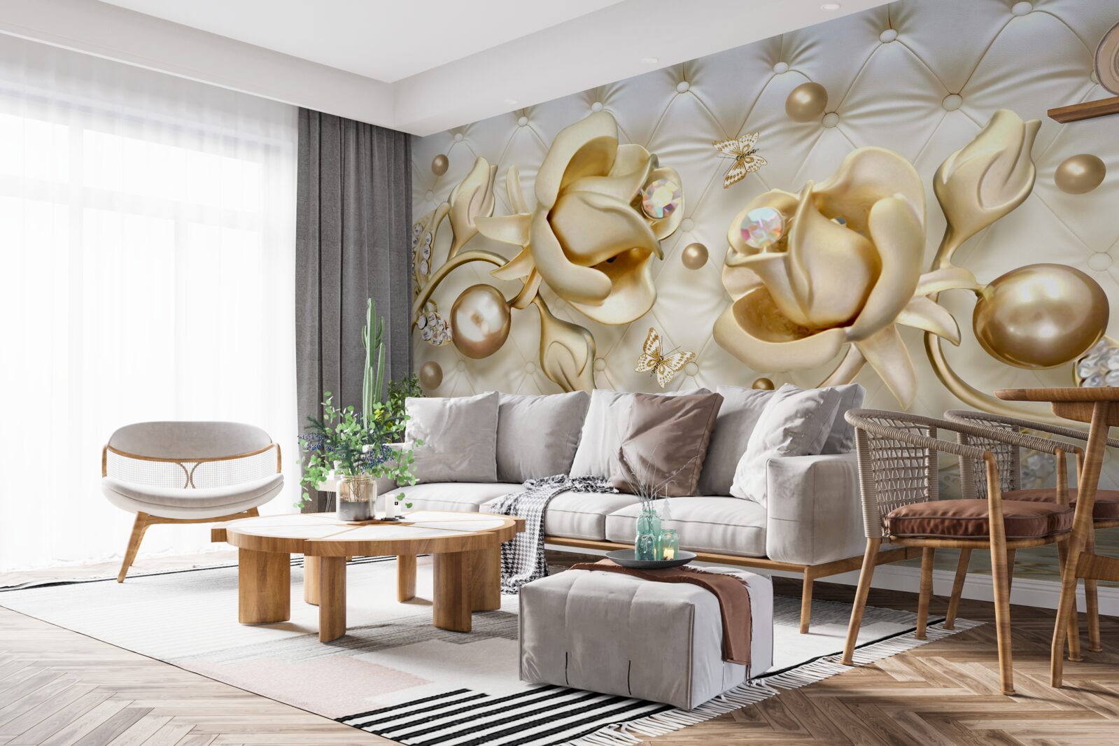 Papier peint roses en or en forme de diamant