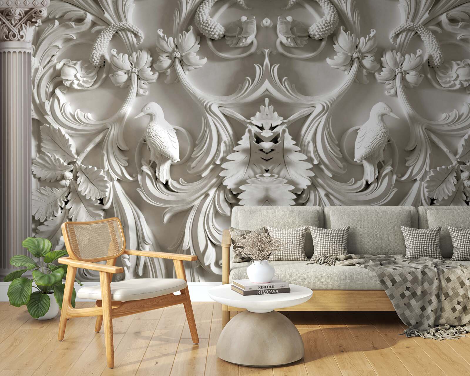 Papier peint détails volumétriques blancs sur le mur