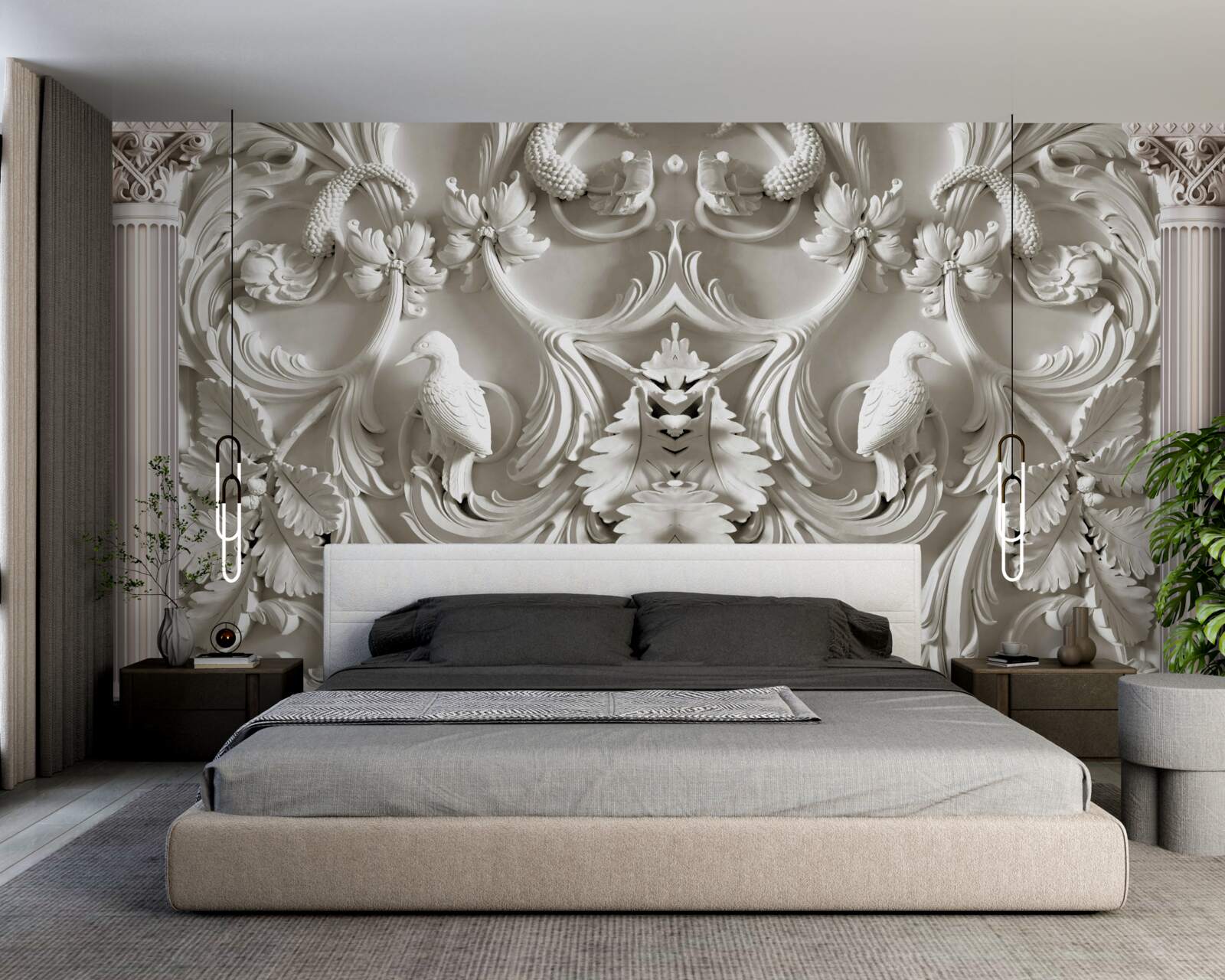 Papier peint détails volumétriques blancs sur le mur