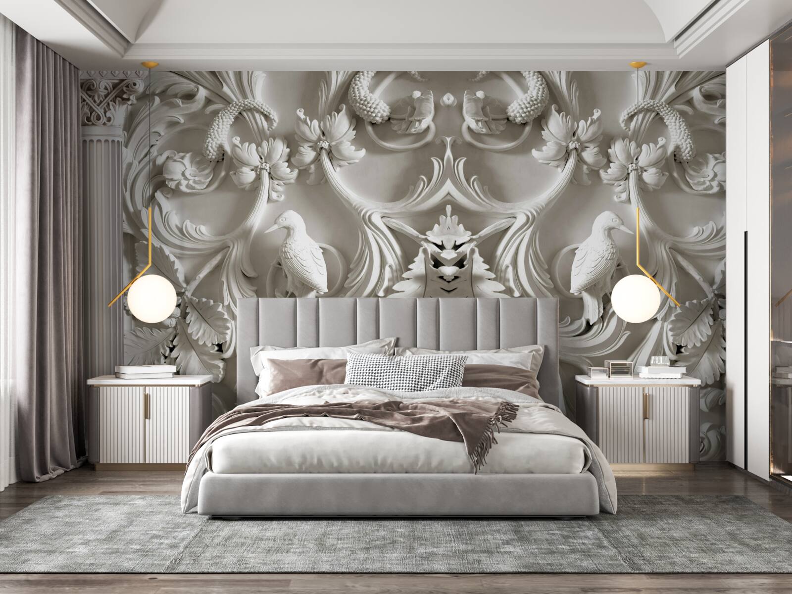 Papier peint détails volumétriques blancs sur le mur