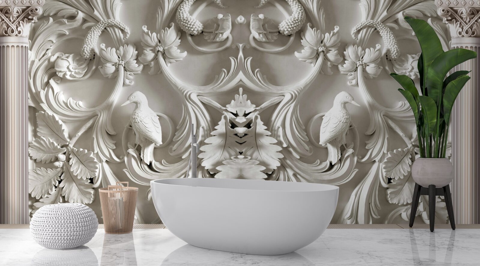 Papier peint détails volumétriques blancs sur le mur