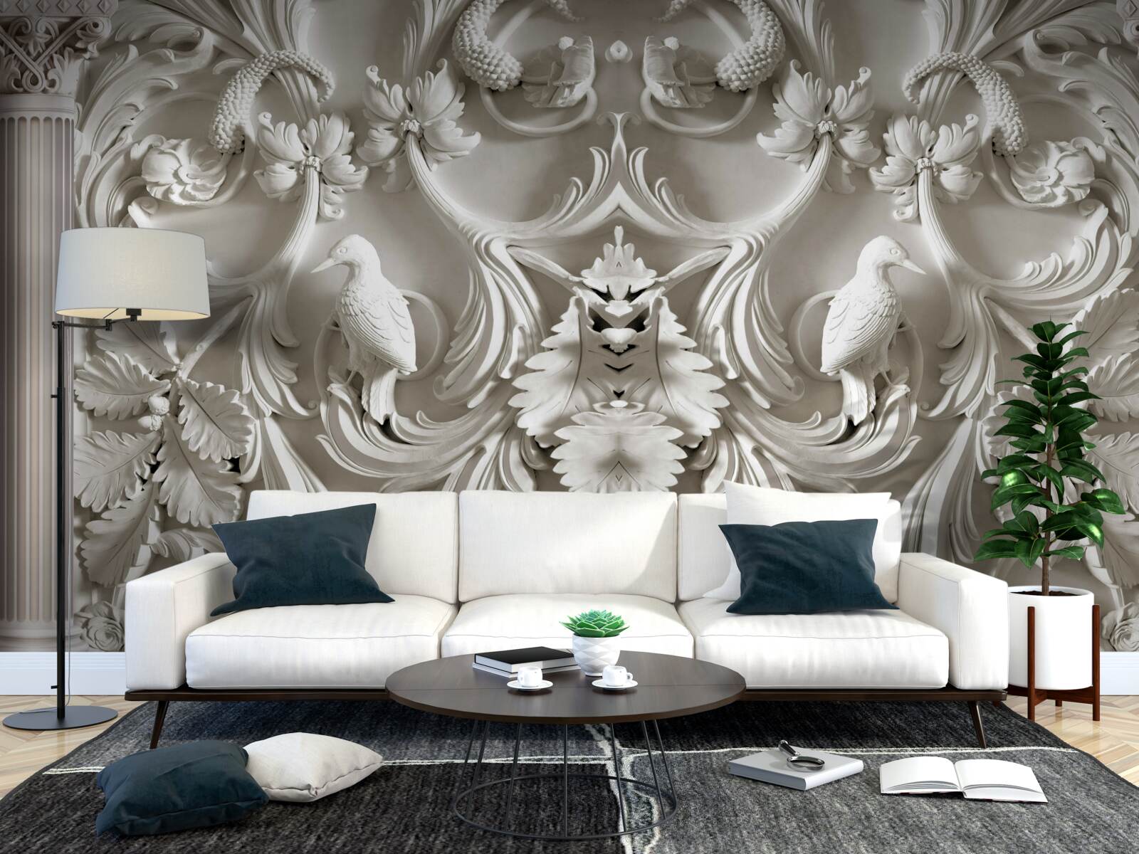 Papier peint détails volumétriques blancs sur le mur