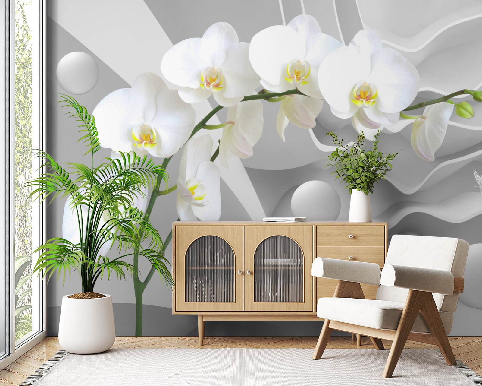 Papier peint fleur d'orchidée blanche sur une branche