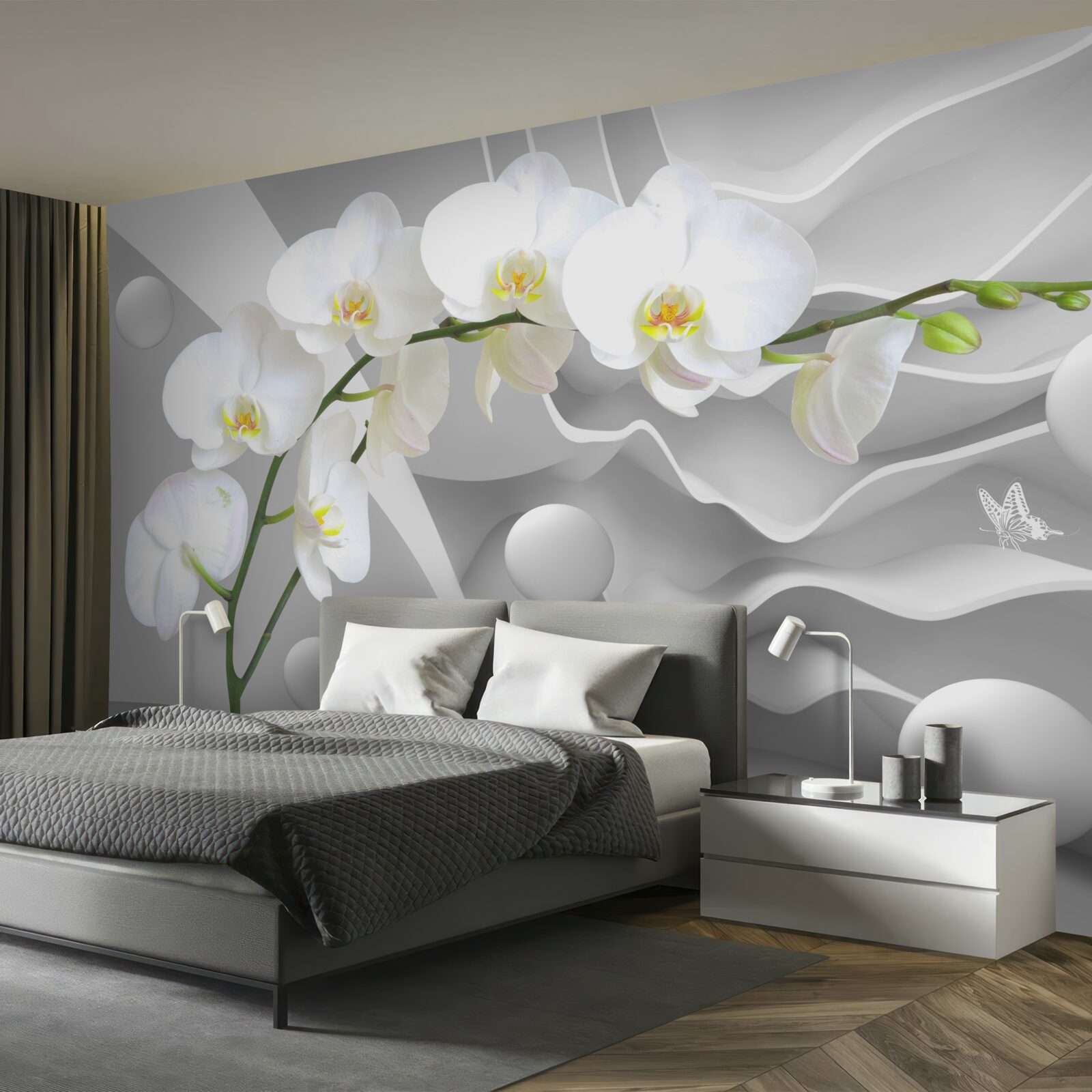 Papier peint fleur d'orchidée blanche sur une branche