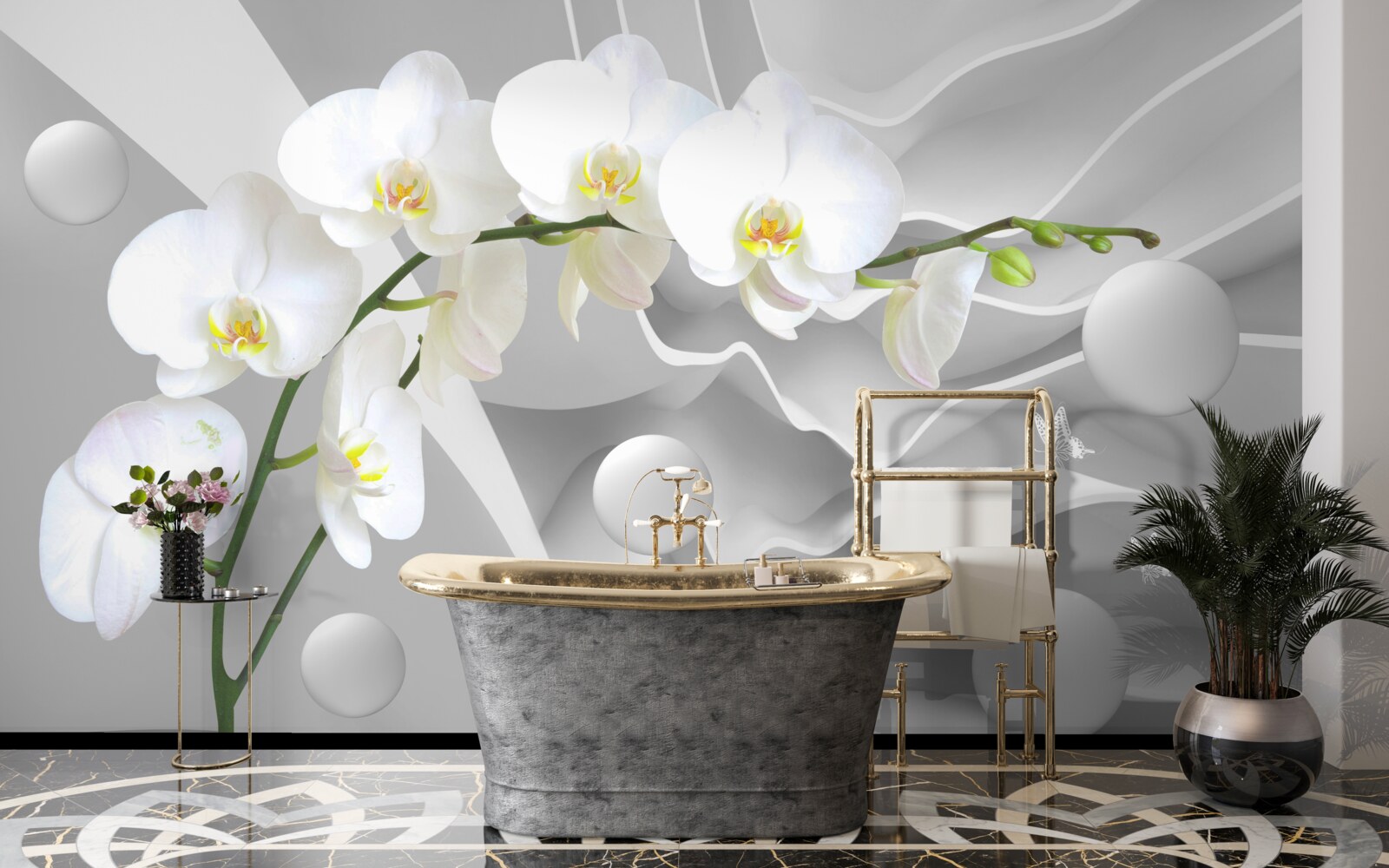 Papier peint fleur d'orchidée blanche sur une branche