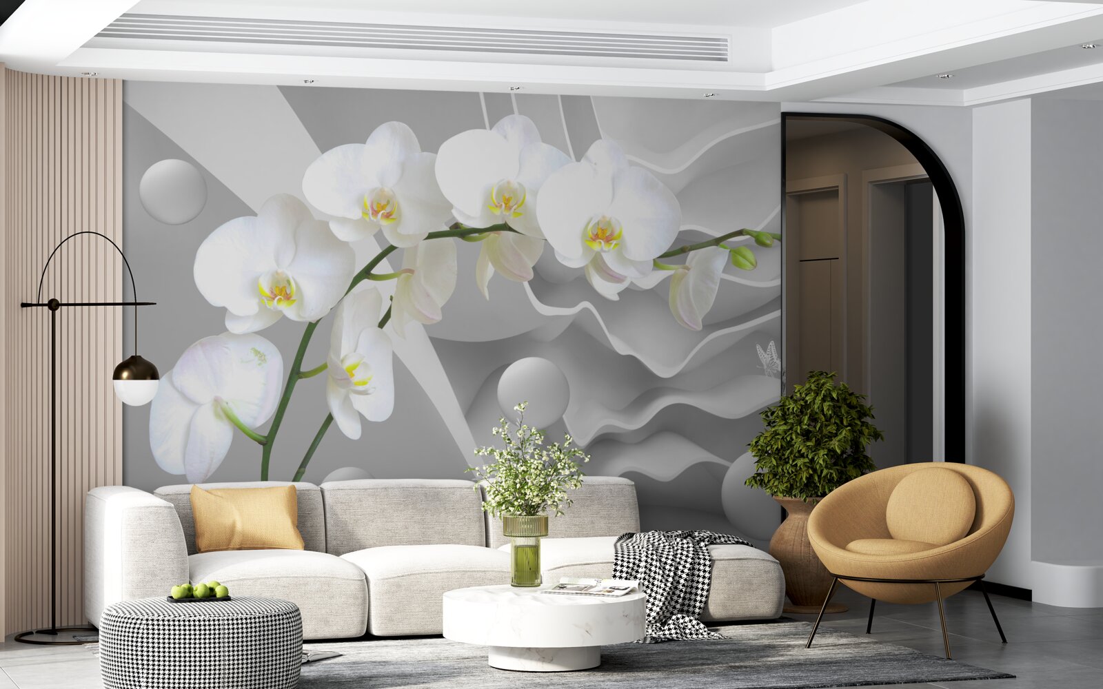 Papier peint fleur d'orchidée blanche sur une branche