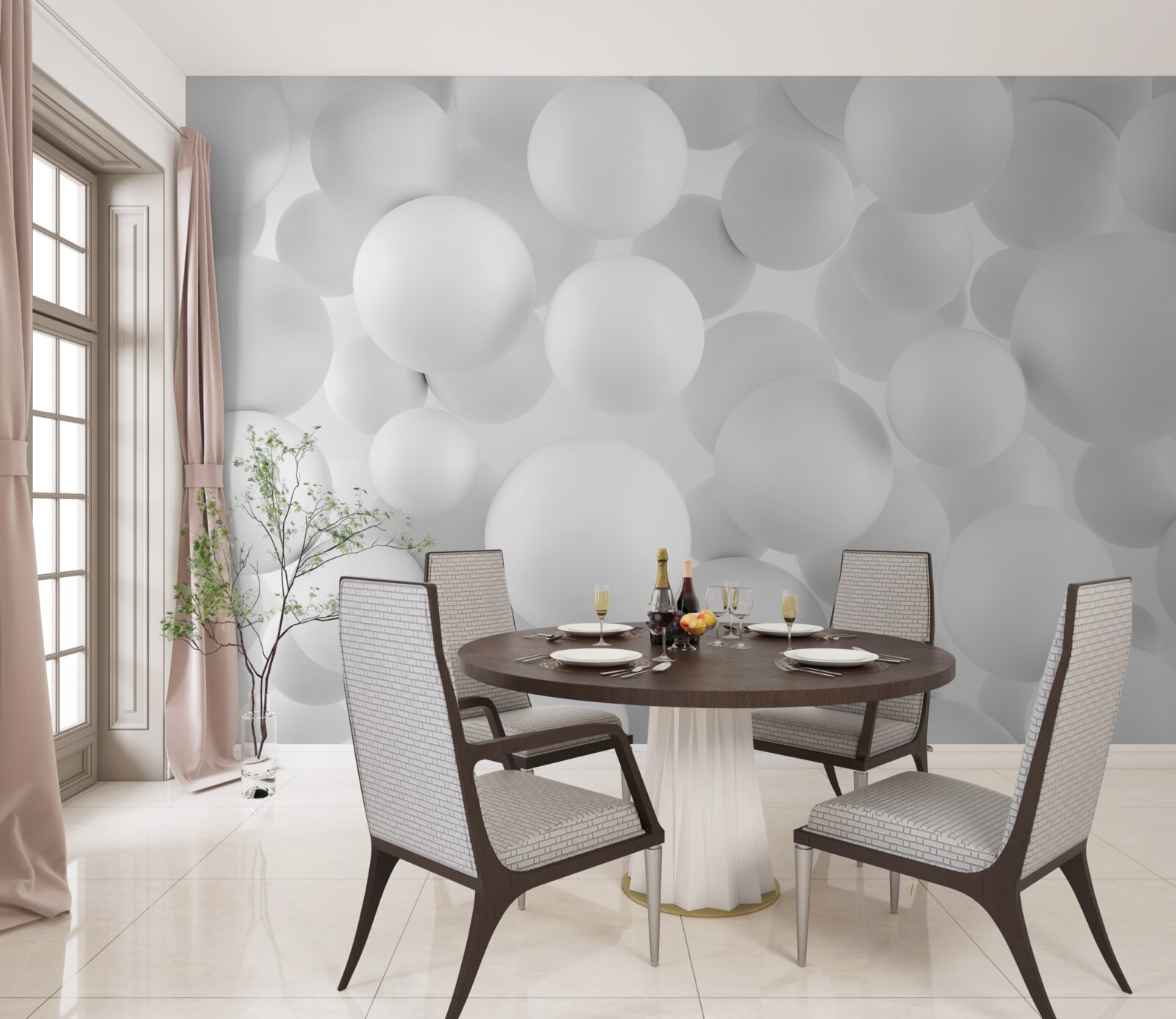 Papier peint grosses boules blanches