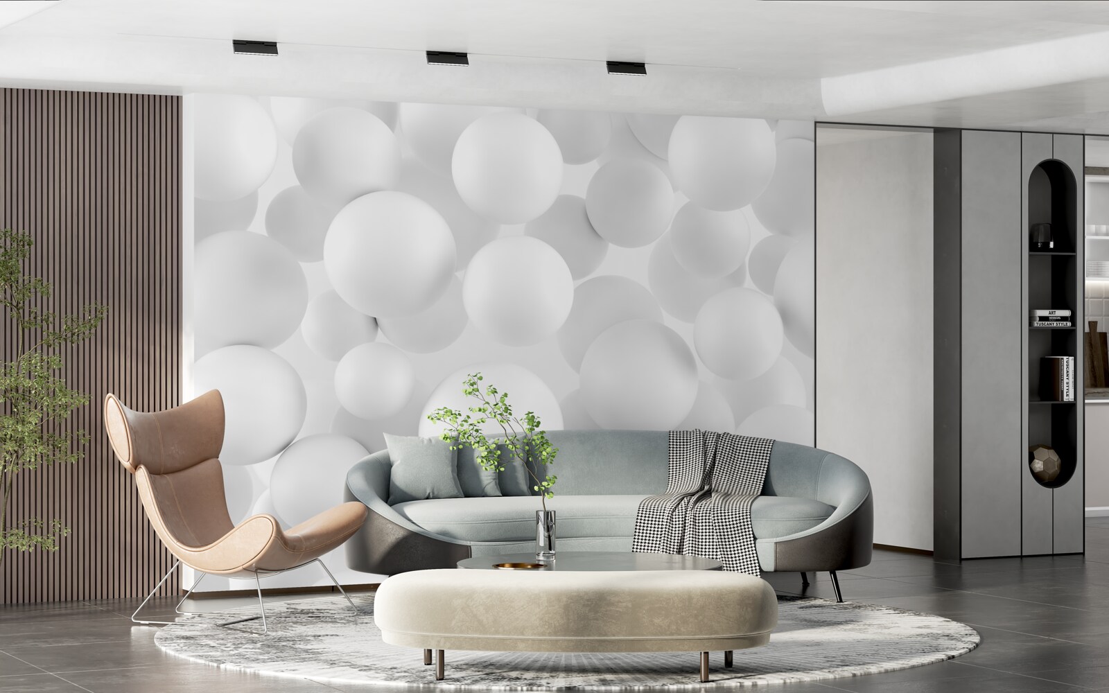 Papier peint grosses boules blanches