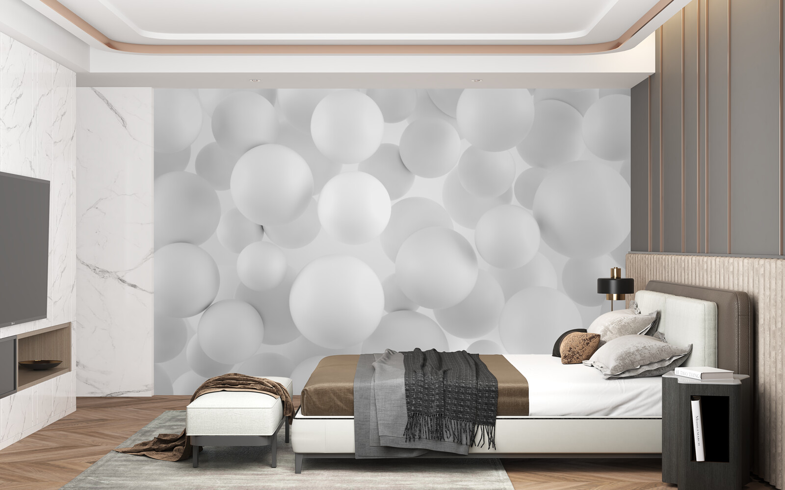 Papier peint grosses boules blanches