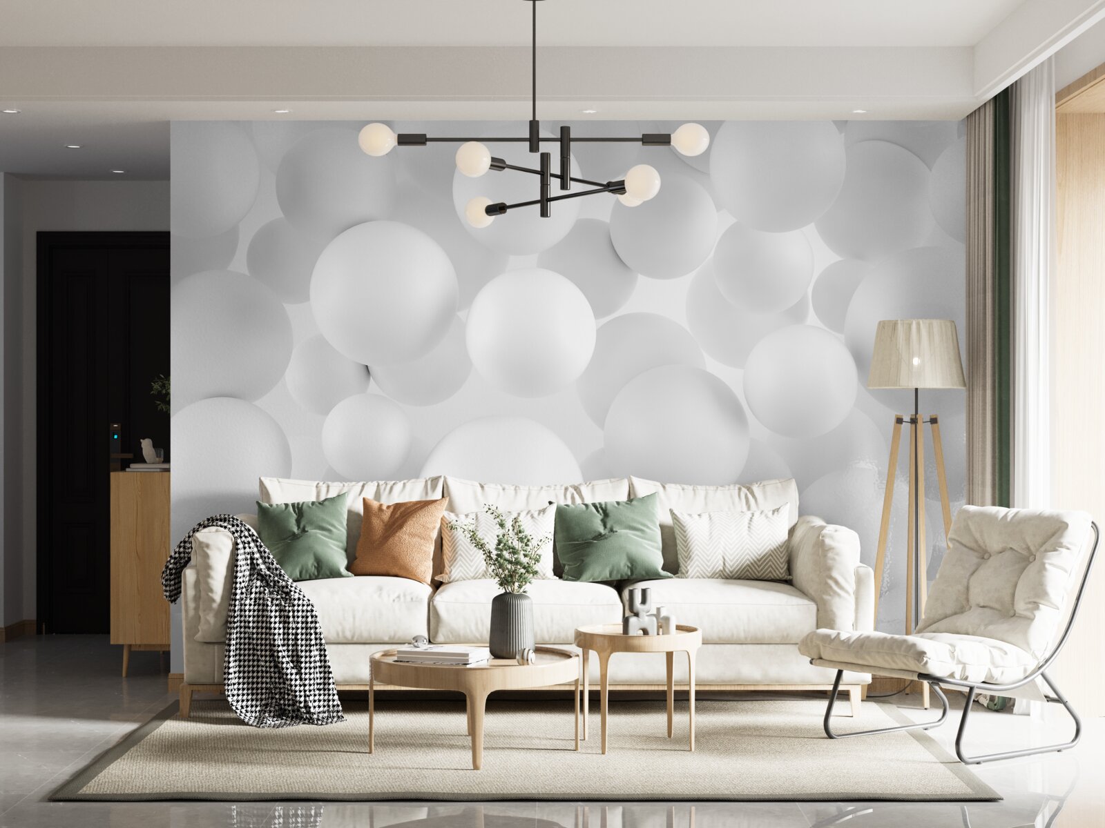 Papier peint grosses boules blanches