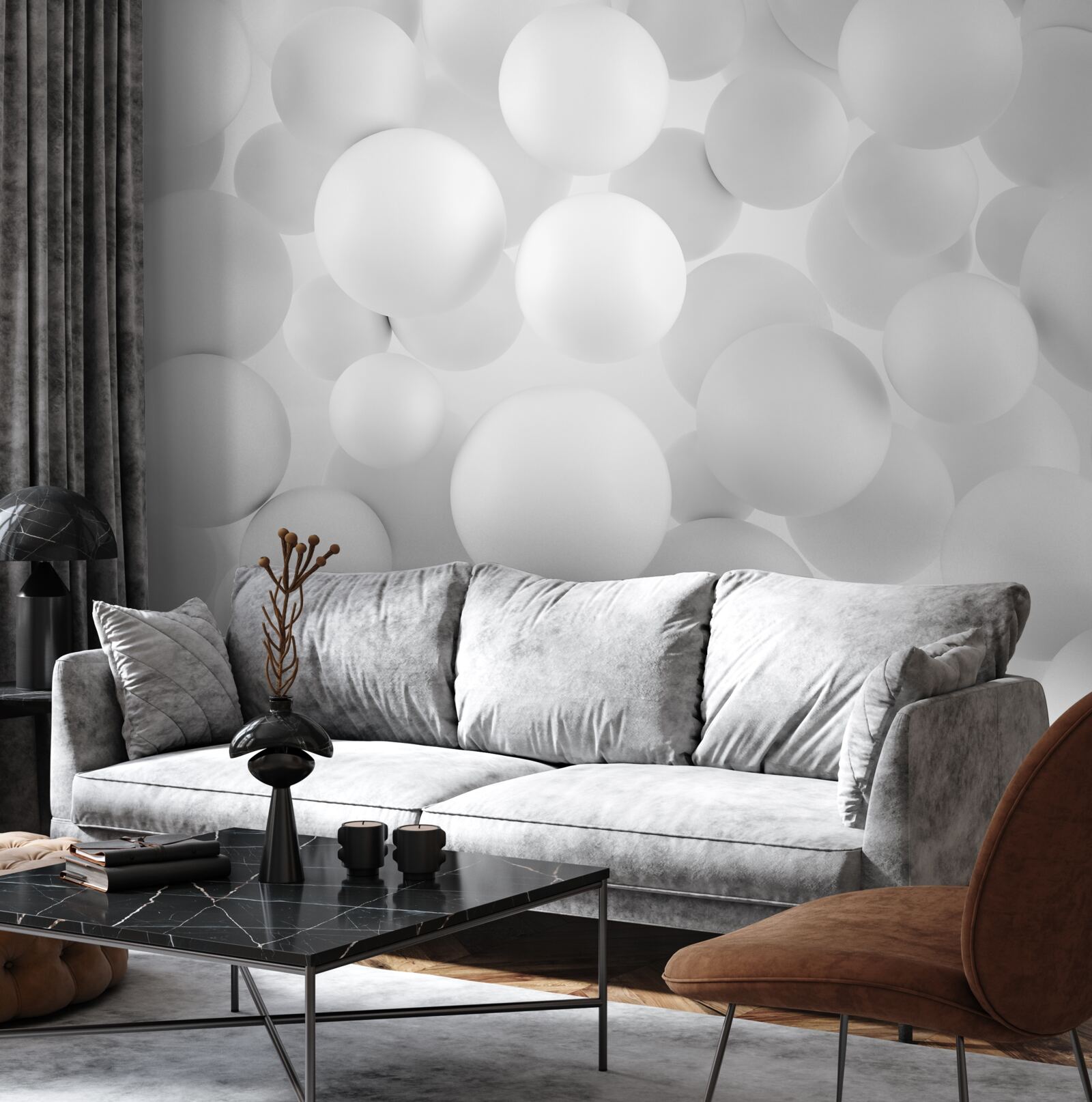 Papier peint grosses boules blanches