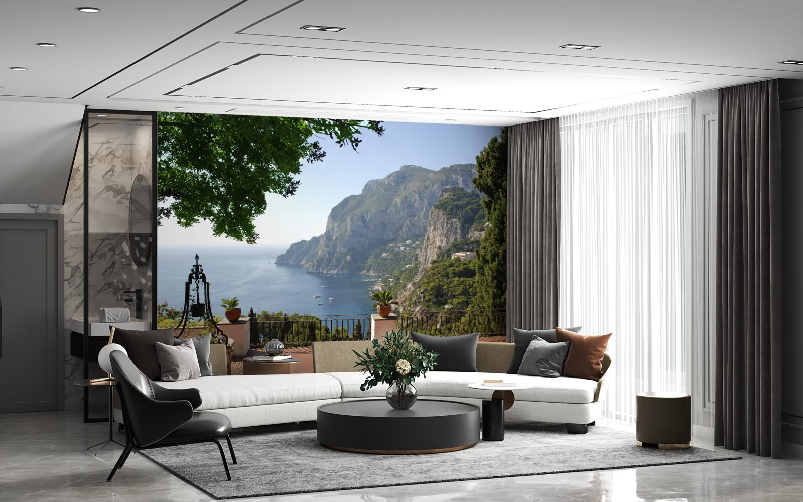 Papier peint panorama des montagnes et de l'océan