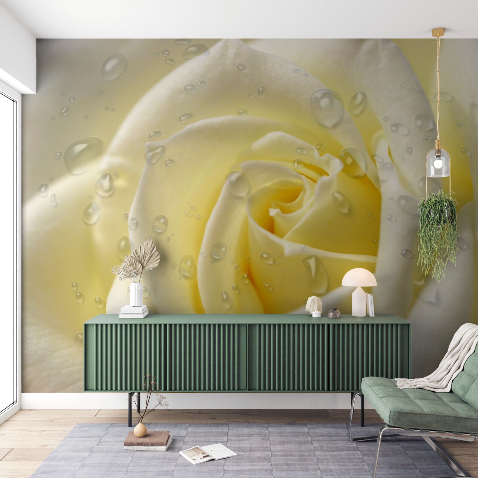 Papier peint gouttes de pluie sur une rose jaune