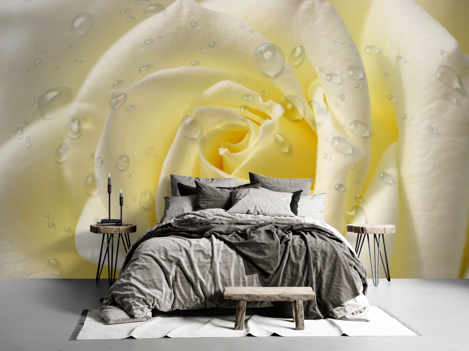 Papier peint gouttes de pluie sur une rose jaune