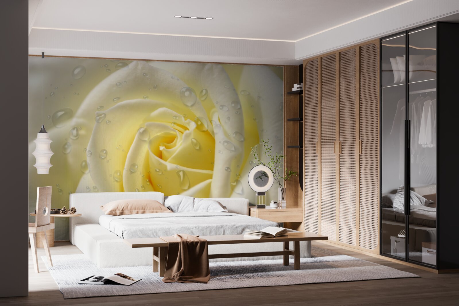 Papier peint gouttes de pluie sur une rose jaune