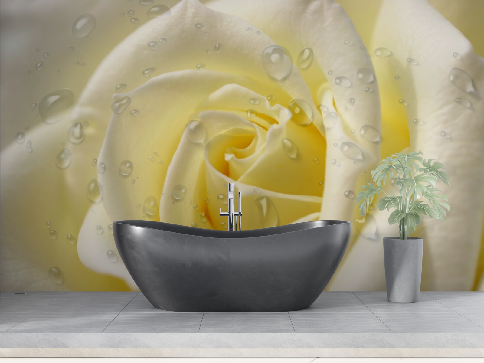 Papier peint gouttes de pluie sur une rose jaune