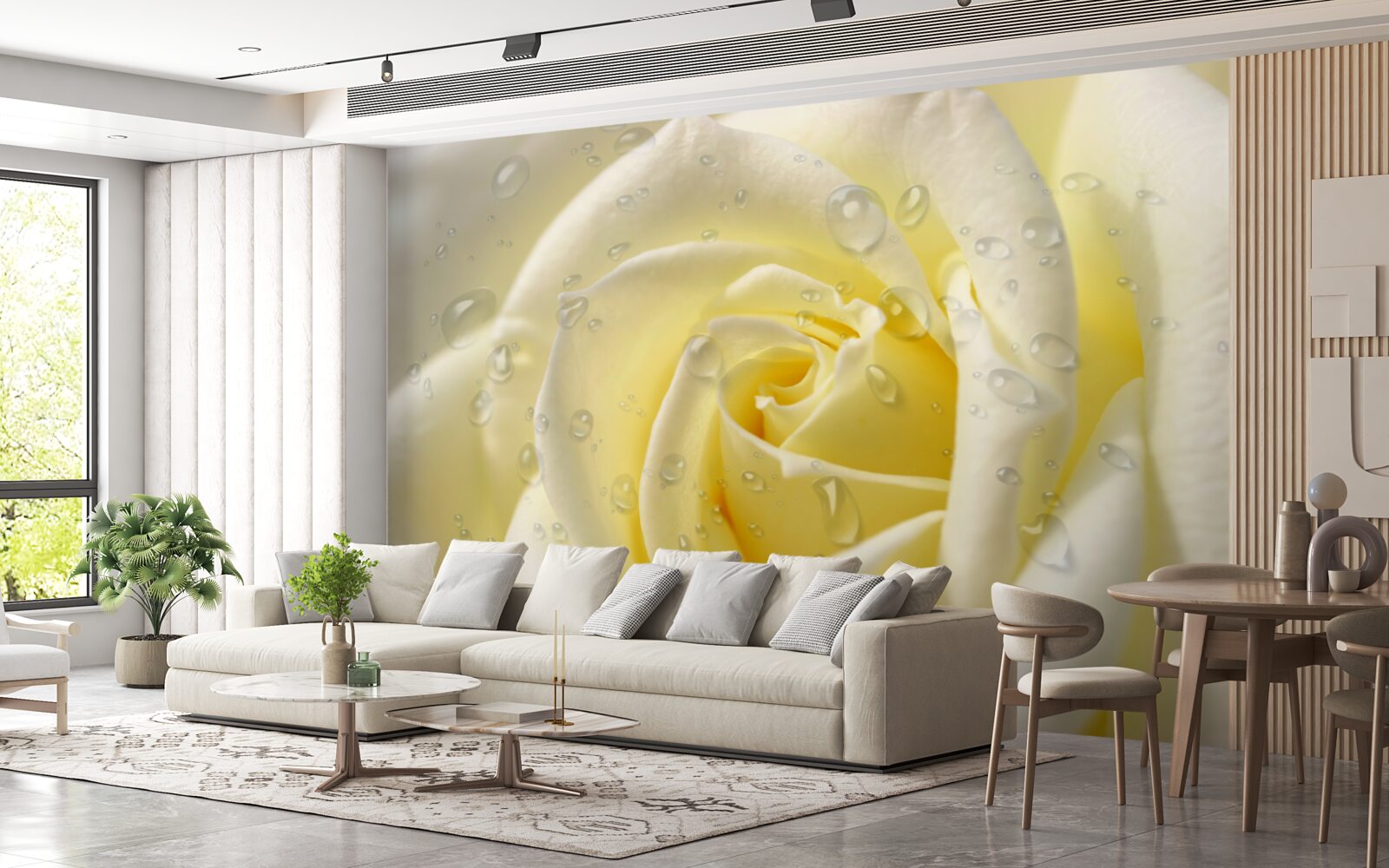 Papier peint gouttes de pluie sur une rose jaune