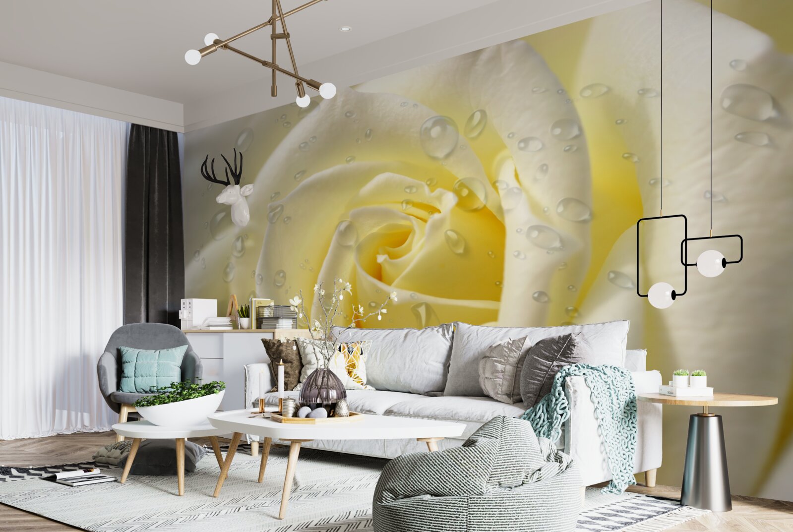 Papier peint gouttes de pluie sur une rose jaune