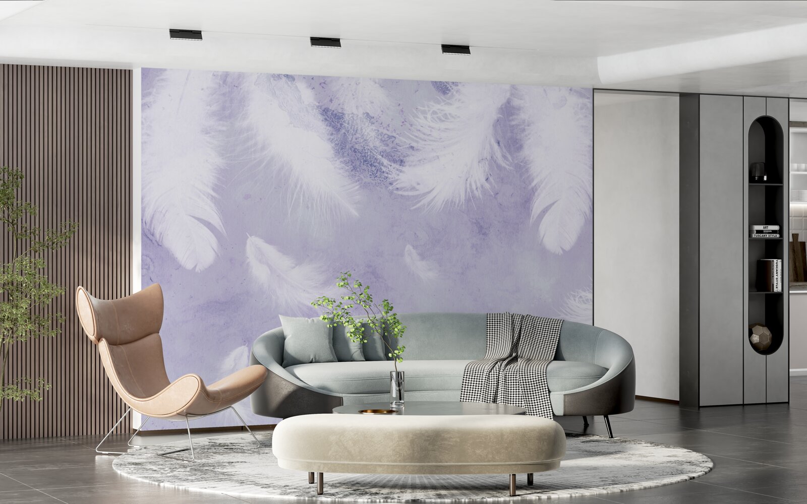 Papier peint plumes blanches flottantes