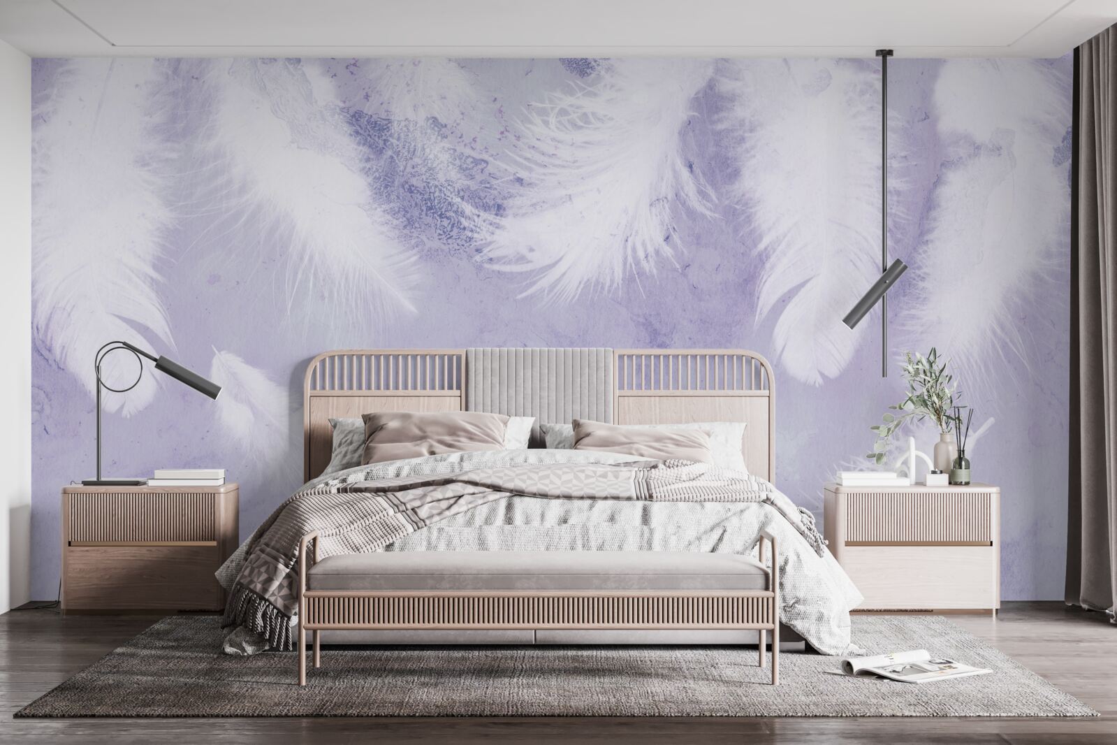 Papier peint plumes blanches flottantes