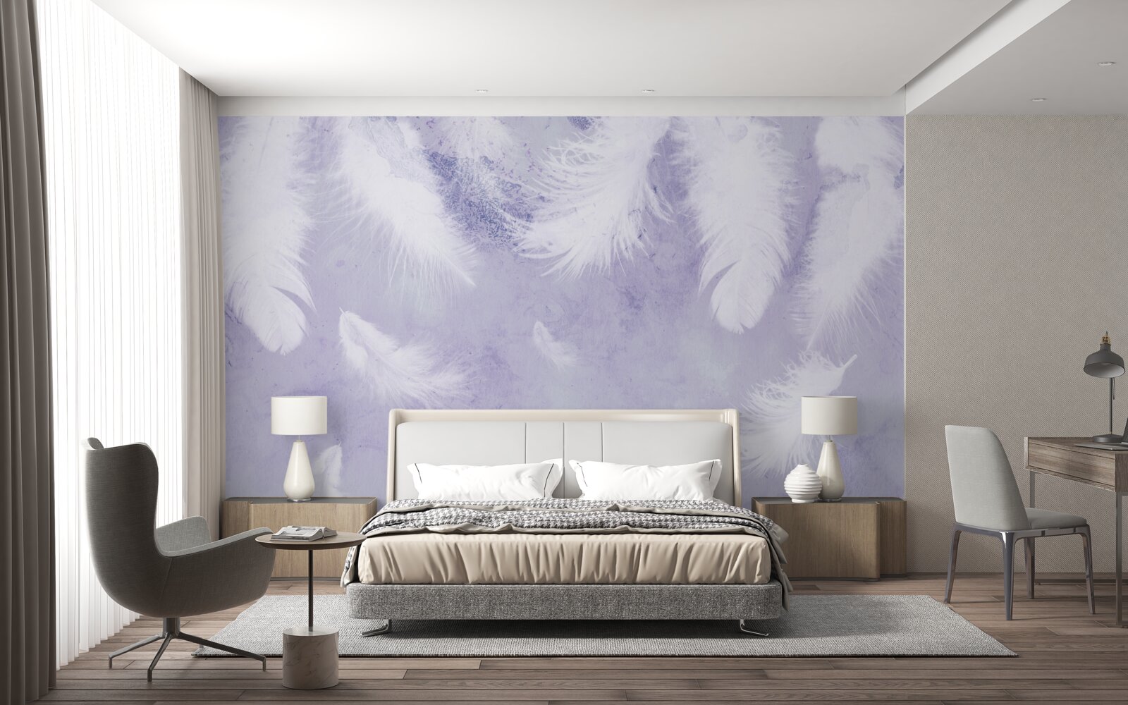 Papier peint plumes blanches flottantes