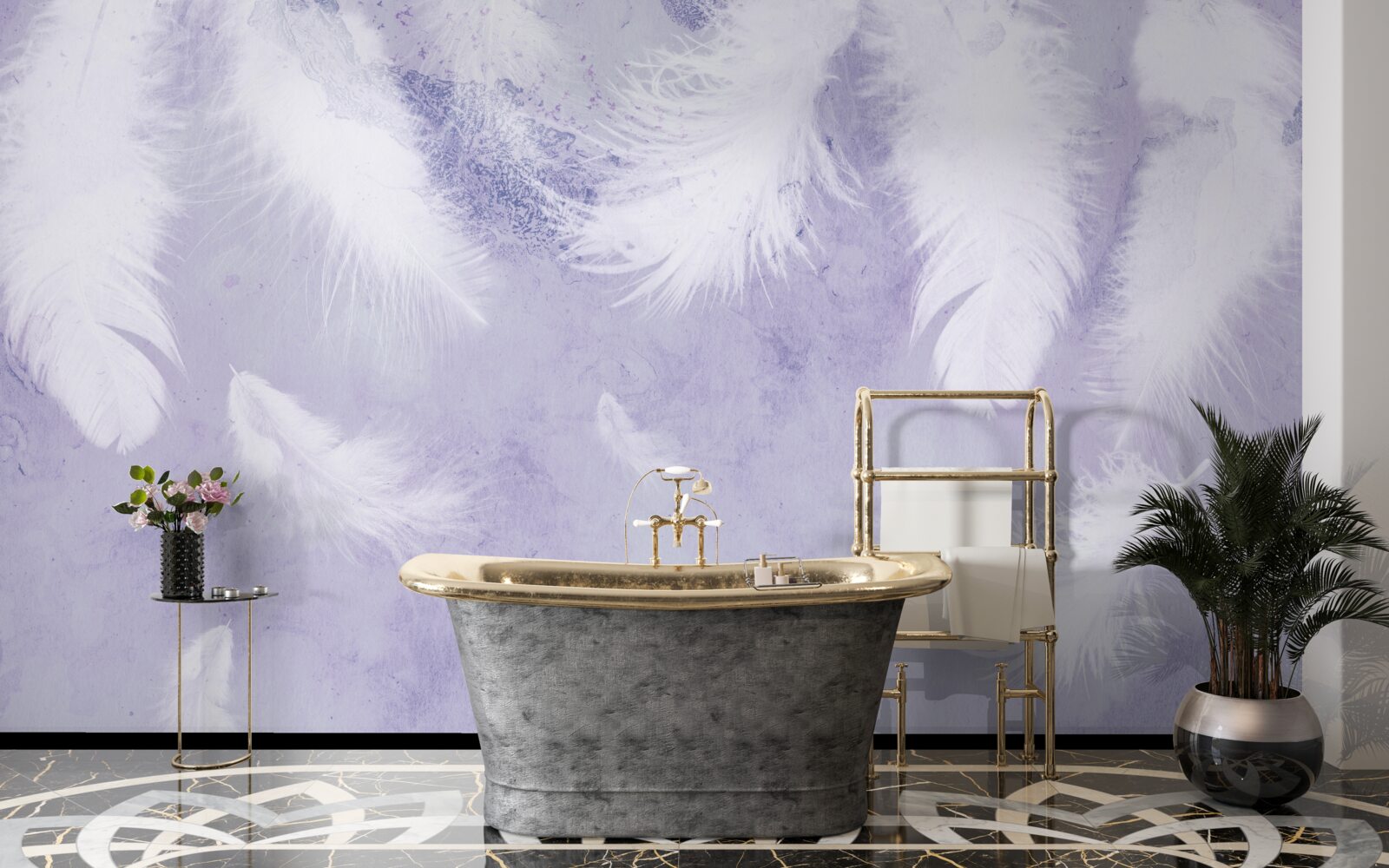 Papier peint plumes blanches flottantes