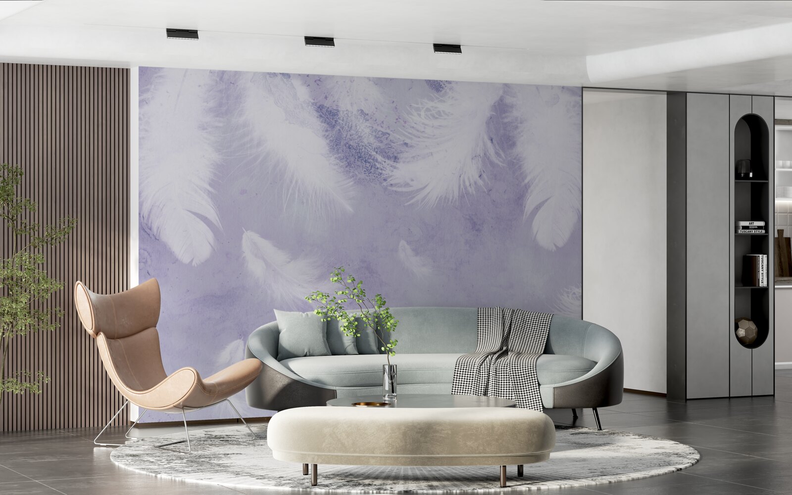 Papier peint plumes blanches flottantes