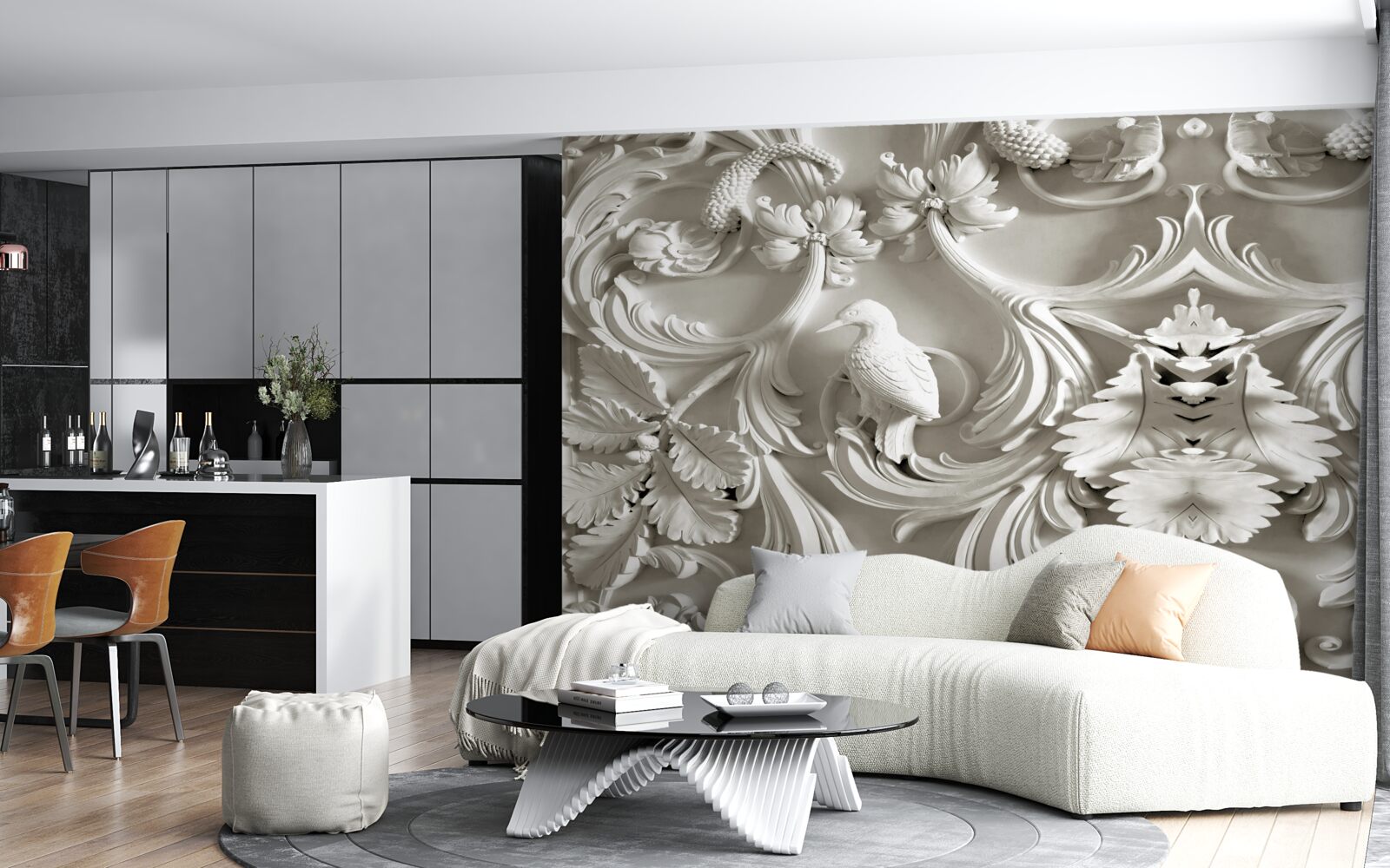 Papier peint relief blanc en plâtre