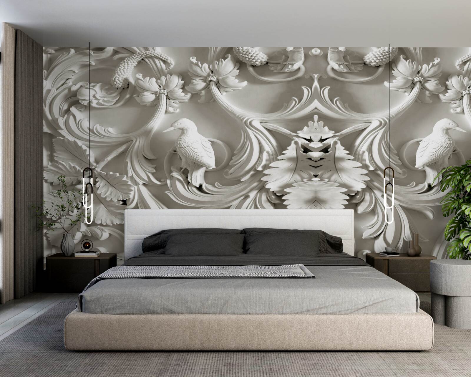 Papier peint relief blanc en plâtre