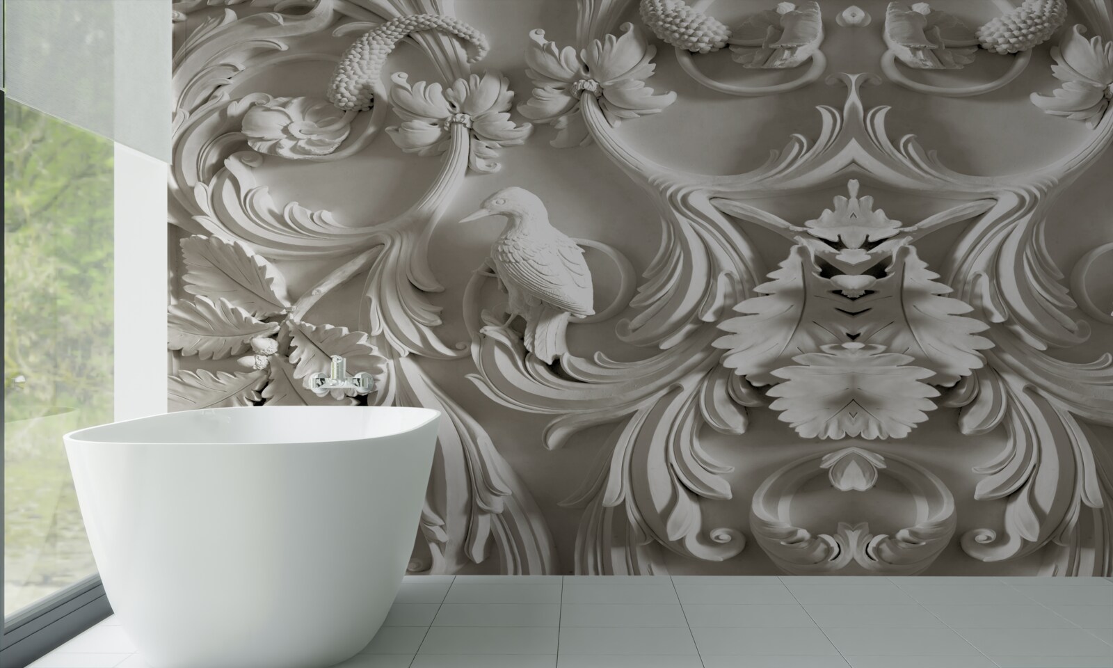 Papier peint relief blanc en plâtre