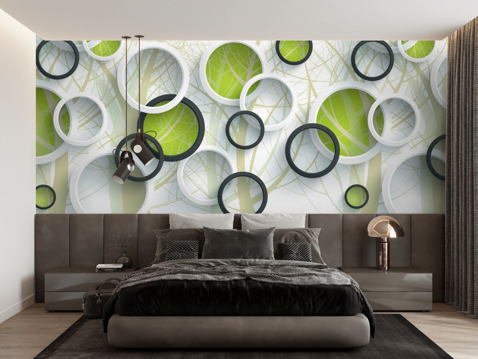 Papier peint cercles blancs et verts superposés