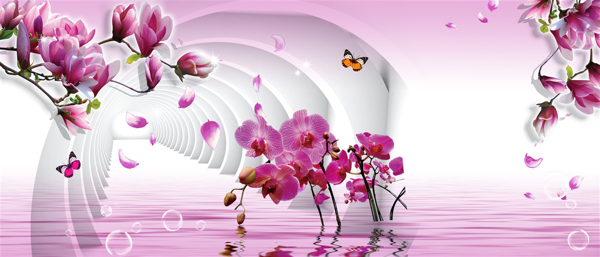 Papier peint collage de délicates fleurs de magnolia violet