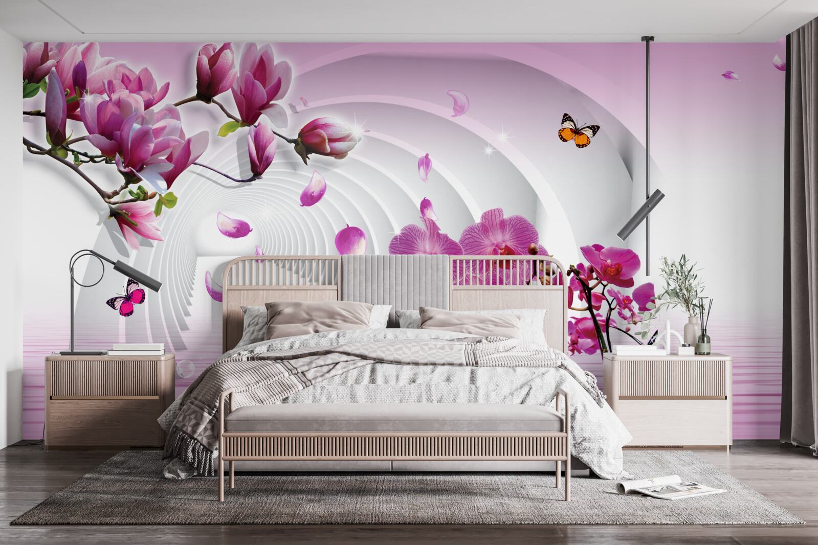 Papier peint collage de délicates fleurs de magnolia violet