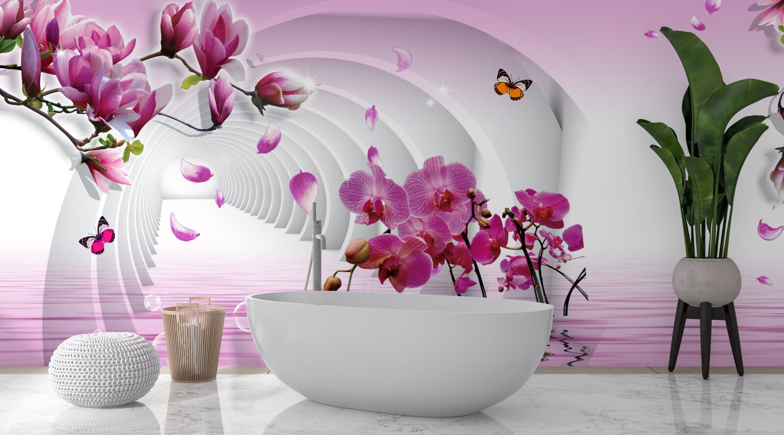 Papier peint collage de délicates fleurs de magnolia violet