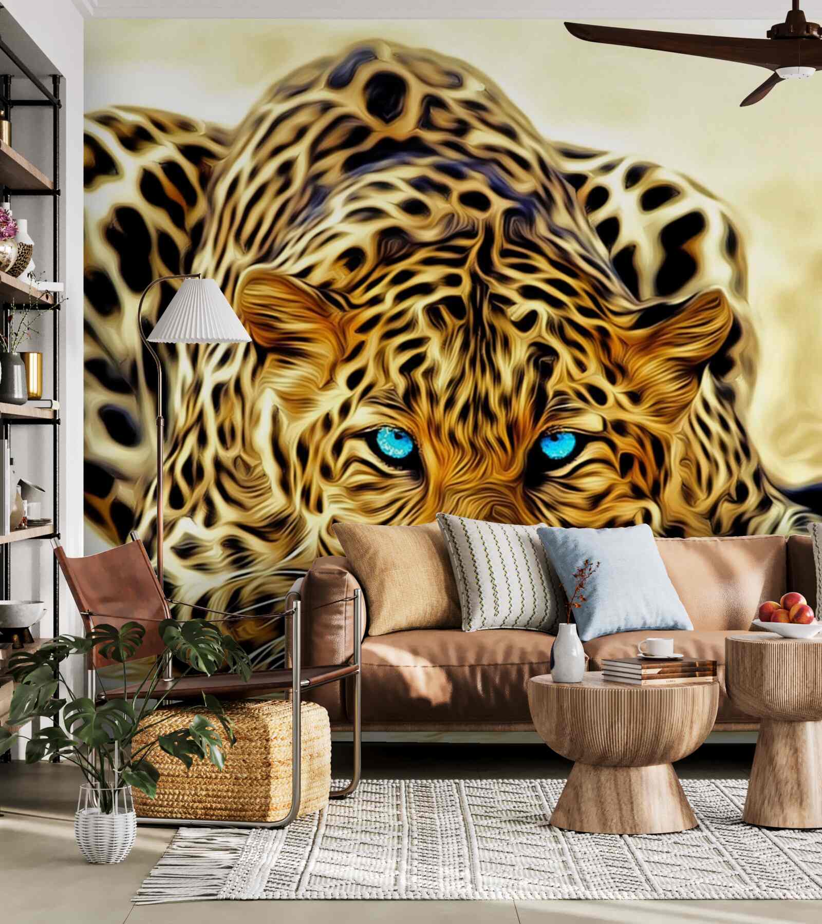 Papier peint aux yeux bleus, la panthère s'est cachée