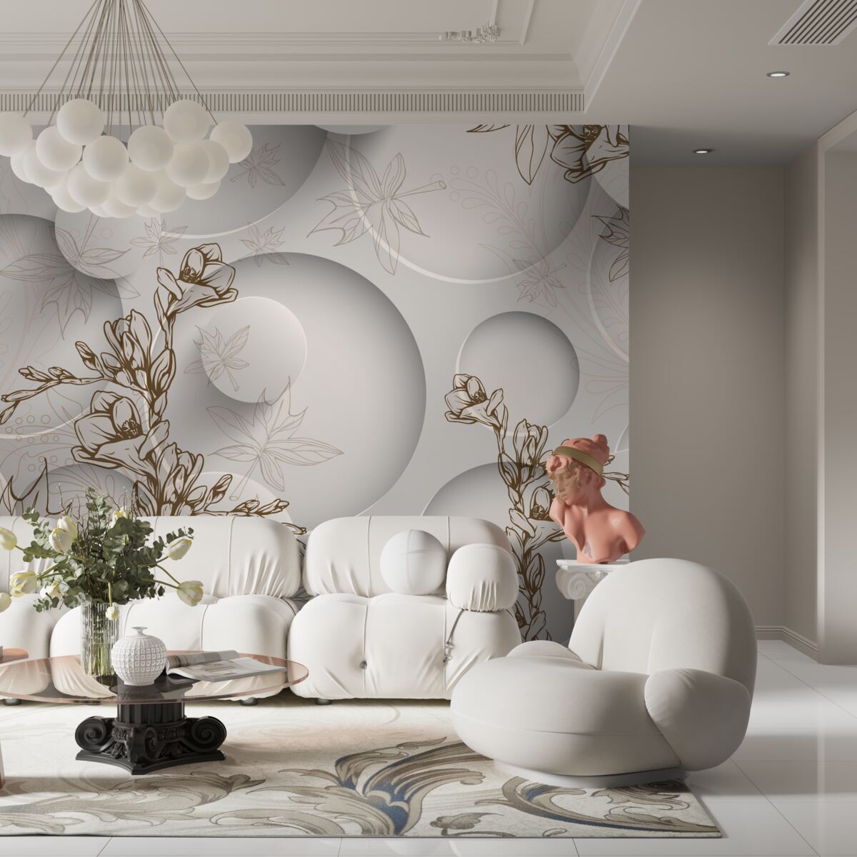 Papier peint Les magnolias sont blancs et de forme ronde