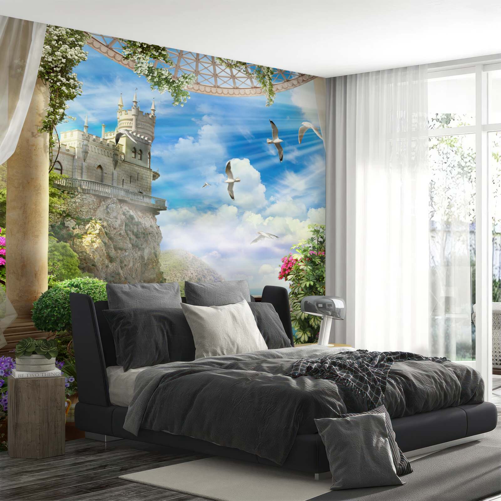 Papier peint terrasse avec vue sur le sanctuaire des hirondelles