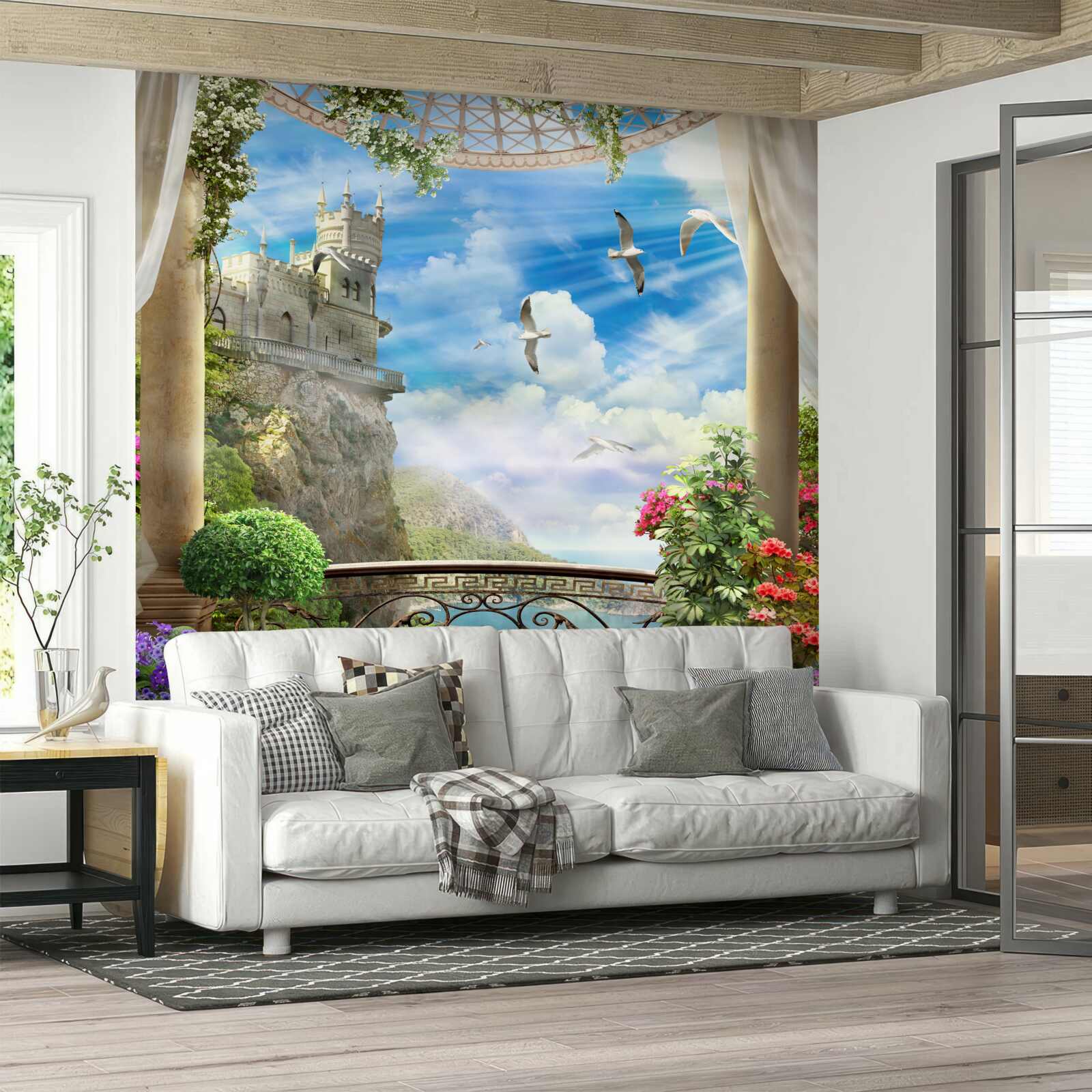 Papier peint terrasse avec vue sur le sanctuaire des hirondelles