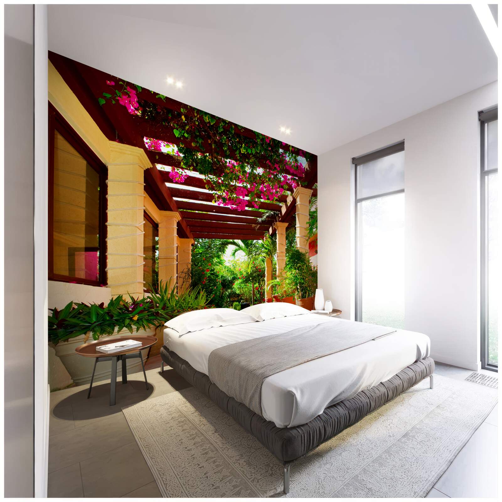 Papier peint terrasse près de la maison, décorée de plantes