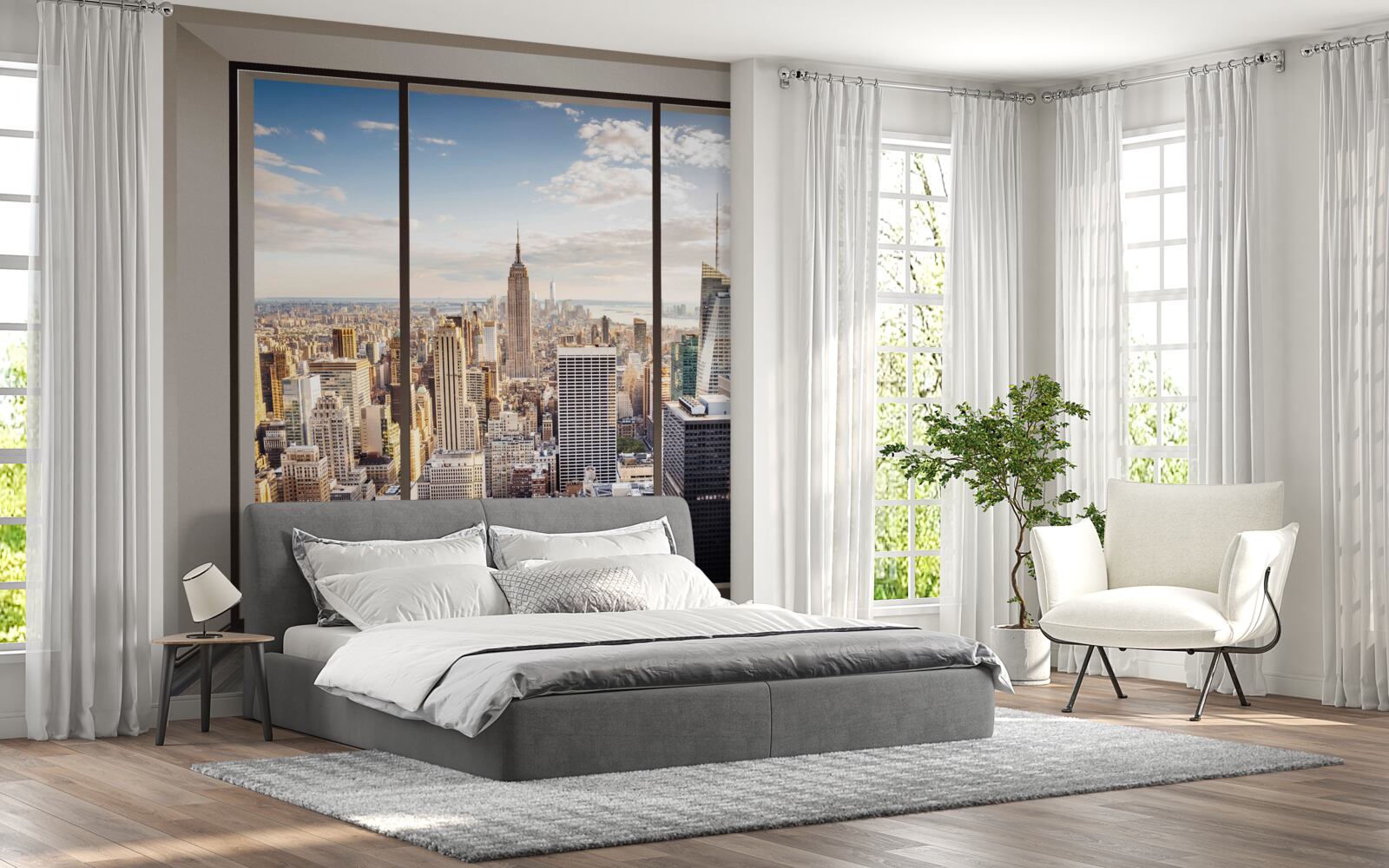 Papier peint vue de la fenetre de new york le matin