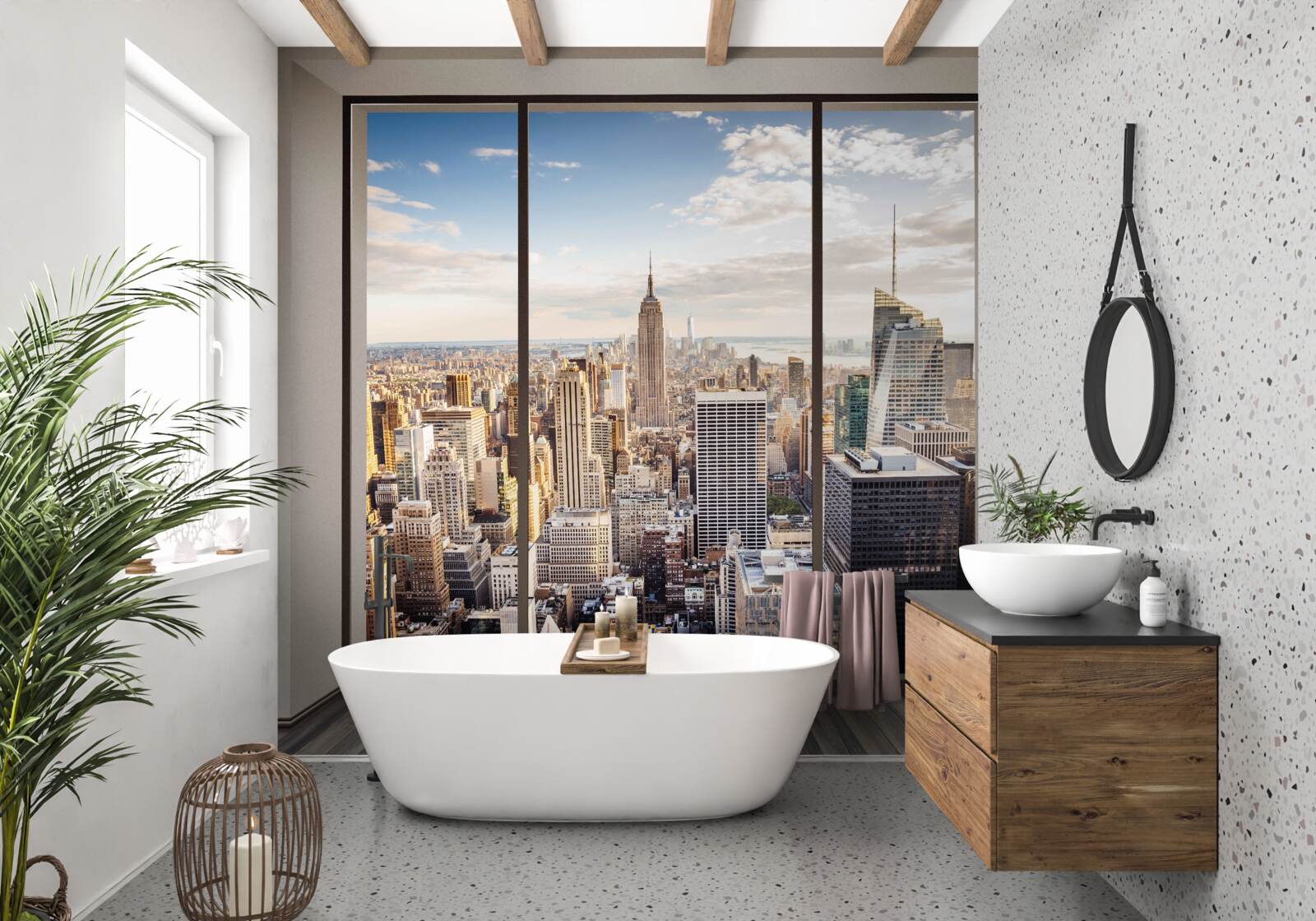 Papier peint vue de la fenetre de new york le matin